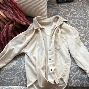 SHEIN Cream Corduroy Button-Up Shirt